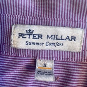 Peter Millar Mens Summer Comfort Purple Striped Golf Shirt Sz S logo on chest